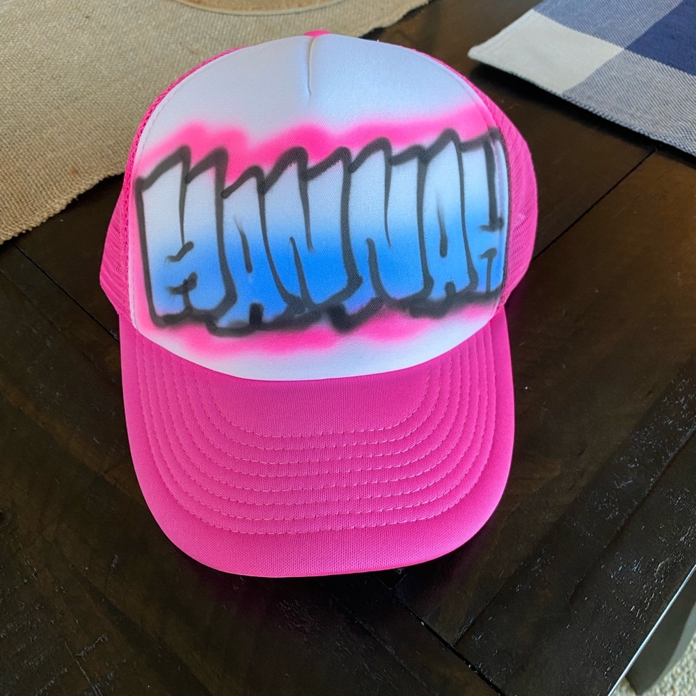 Hannah Airbrushed Adjustable Pink Trucker Hat